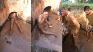 Se lanzaron al excremento para salvar a cachorros