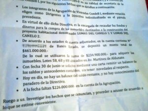 Comité de vivienda denuncia millonario faltante de dinero en cuenta de ahorro