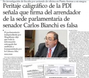 Firma del arrendador de sede parlamentaria de senador Bianchi es falsa