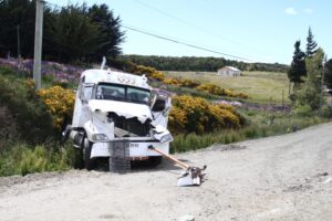 Camión resultó con daños millonarios en carrocería producto de accidente