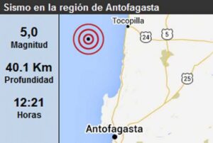 Sismo de magnitud 5,0 se registró este mediodía en la región de Antofagasta