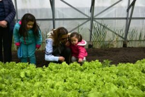 Pequeños agricultores enseñan a sembrar a hijos de funcionarios de INDAP