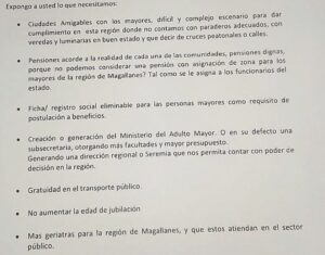 Adultos Mayores de Magallanes le enviaron  una carta al Presidente Piñera