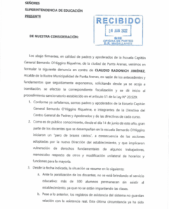 Presentan denuncia en Superintendencia de Educación contra alcalde Radonich por problemáticas en Escuela Bernardo O’Higgins