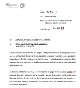 Alcalde Radonich solicita a ministro de Educación envío de recursos que permitan pagar los sueldos del Área de Educación