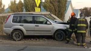 Auto impactó poste en sector de Río de los Ciervos