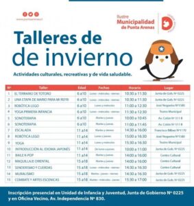 Municipio de Punta Arenas invita a participar a niños y jóvenes en los Talleres de Invierno 2023