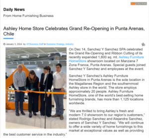 Publicaciones internacionales destacaron reinauguración de Ashley HomeStore Punta Arenas