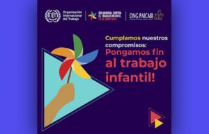 Autoridades y estudiantes exhiben lienzos con lemas contra el trabajo infantil